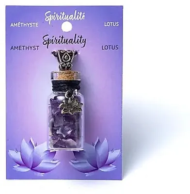 Immagine prodotto di Bottiglia regalo in vetro su accordo con ametista e loto - set da 5 pezzi - 3,6 cm