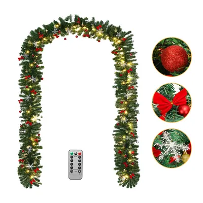 Immagine prodotto di Clanmacy decorazione ghirlanda di Natale ghirlanda di abete decorazione natalizia interna ed esterna ghirlanda artificiale 5m 100 LED con decorativo + telecomando