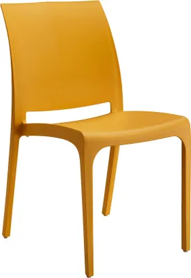 A single orange chair on a white background.