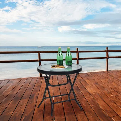 Produktbild von Inklappbare runde Beistelltisch aus Glas - wetterbeständig - geeignet für Balkon und Garten