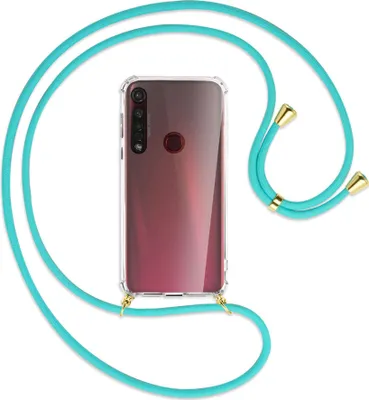 Produktbild von Handykette Backcover-Schutzhülle mit Band (Metall goldfarben) für Motorola Moto G8 Plus - türkis