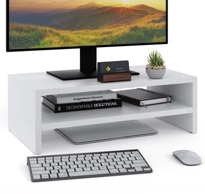 Immagine prodotto di Supporto per monitor rialzo per monitor - 2 livelli - Con cassetto - Legno - Bianco - 140 mm