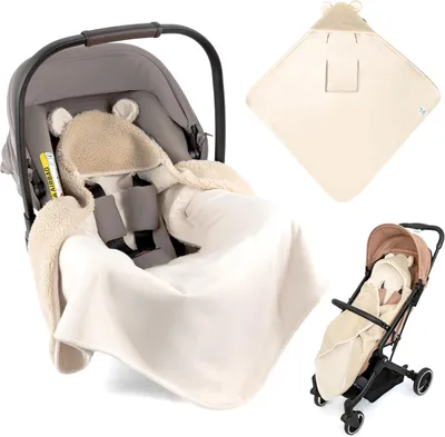 Produktbild von Babydecke 80x80 cm, Teddyfleece und Baumwolle, mit Gurtschlitzen, für Autositz
