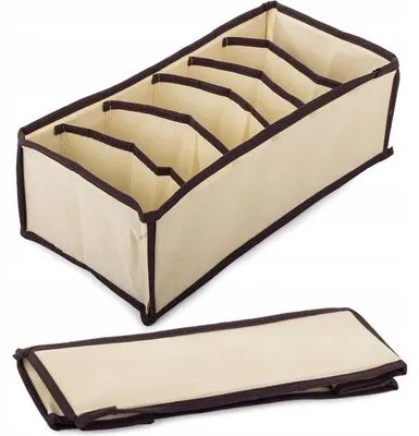 Image de Boîte de rangement pour tiroirs et armoires : chaussettes et sous-vêtements, beige, 6 compartiments