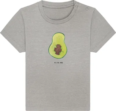 Produktbild von Mr. & Mrs. Panda Babyshirt Avocado Kern 6. - 12. Monat - Heather Grey - Geschenk, Kinder Oberteil,  T-Shirt, Pflanze, Baby, Spruch Leben, glücklich, Lächeln