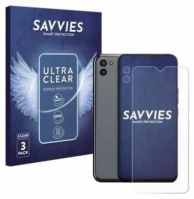 A product shot of a phone screen protector packaging and a phone with a screen protector applied.