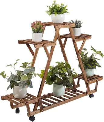 Zdjęcie produktu dla 4-poziomowy drewniany stojak na rośliny 91 x 25 x 81 cm, brązowy