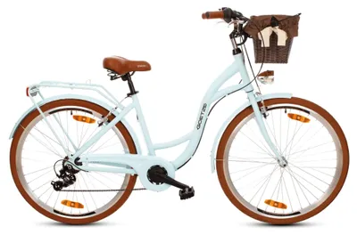 Obrázok produktu pre Goetze Mood 28" mestský bicykel, nízky rám 18", 7 rýchlostí Shimano Tourney, V-Brake, LED osvetlenie, pohodlné sedlo, ratanový košík