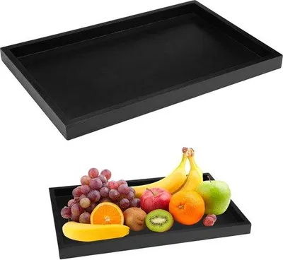 Produktbild von Houten Rechteckpallet, 32 x 20 x 2 cm, antibakteriell und schimmelschonend, für Tee, Getränke, Kaffee, Snacks, Obst und geeignet für den Einsatz in Häusern, Küchen, Badezimmern, Restaurants und Bars (schwarz).