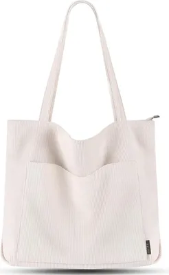 Produktbild von Handtasche Damen Tote Bag Shopper Groß Umhängetasche Cord Beuteltasche Stofftasche für College Schule Arbeit Reisen Einkaufen (Beige)