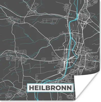 Produktbild von MuchoWow® Poster Deutschland - Blau - Heilbronn - Stadtplan - Karte 75x75 cm - Wand Dekoration