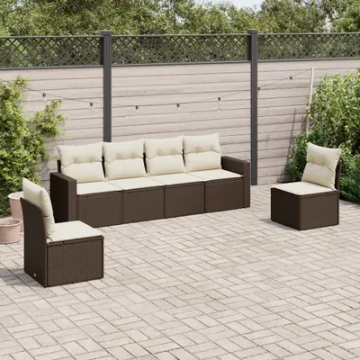 Produktbild von 6-tlg. Garten-Sofagarnitur - mit Kissen Braun Poly Rattan - Gartenmöbelset 3218803