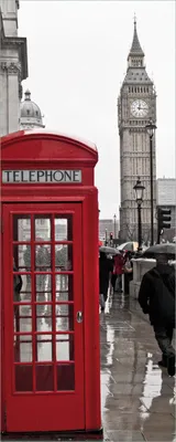 Produktbild von Wallario Poster - Rote Telefonzelle in London  England  mit Big Ben, Kunstdruck Größe: 50 x 125 cm