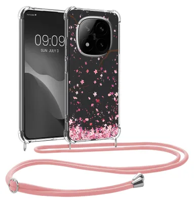 Produktbild von kwmobile Necklace Case kompatibel mit Xiaomi Redmi Note 14 Pro 5G / Poco X7 Hülle - Silikon Cover mit Handykette - Rosa Dunkelbraun Transparent