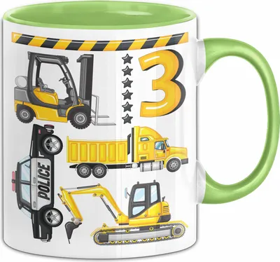 Produktbild von 3. Geburtstag Geschenk Tasse Becher Jungen Jungs Baustelle Polizei Geburtstagsgeschenk 3 (Grün)