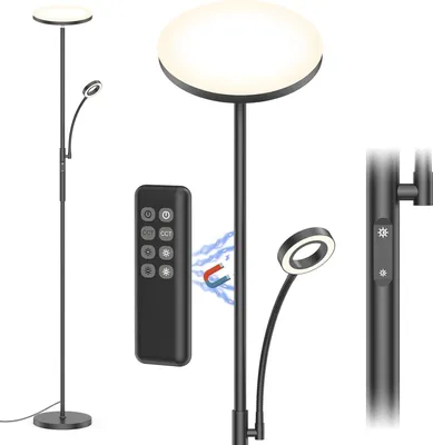 Produktbild von ANTENLICHT 35W Stehlampe LED Dimmbar Schwarz 4200LM Stehlampe Leselampe mit Fernbedienung 3000-6000K Deckenfluter LED mit Leselampe