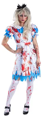 Produktbild von Zombie Wonderland Damen Kostüm – blutbespritztes Märchen Kleid mit Schürze & Haarreif – Größen S–XL für Halloween Themenparty Cosplay Damen Größe: S