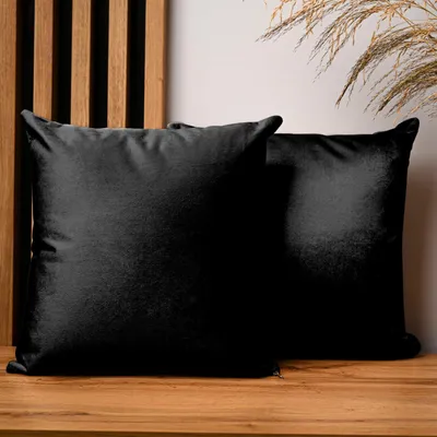 Obrázek produktu pro MG Design, sada 2 povlaků na polštáře, 40 x 40 cm, černá barva - s zipem, sametově měkké, jemné a husté, snadno se udržují