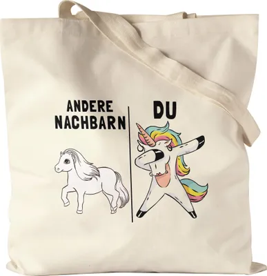 Produktbild von Andere Nachbarn Du Jutebeutel Stoffbeutel Canvas  Pferd Einhorn Humor Lustig Unicorn Geschenk Nachbarschaft