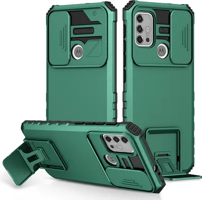 Produktbild von Moto G30 Hülle, Dual Layer Ständer Schutzhülle mit Schiebe Kamera Schutz für Motorola Moto G30 / G10 Grün