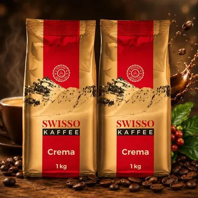 Image de Swisso Kaffee Crema café en grains 2 × 1 kg 100 % Arabica lot de 2 kg