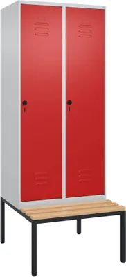 Produktbild von C+P Garderobenschrank "Classic Plus", Abteilbreite 40 cm, mit Sitzbank, Feuerrot (RAL 3000), 212x80x50 cm/ 2 Fächer