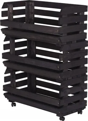 Obrázek produktu pro STOLMAK Dřevěný Regál na Brambory, Ovoce a Zeleninu na Kolečkách 57 x 79 x 30 cm, 3 Patra, Úložné Bedýnky, Černý