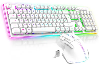 Immagine prodotto di Set di tastiera e mouse da gaming, wireless, con illuminazione RGB, layout tedesco QWERTZ, tastiera semi-meccanica