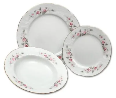 Produktbild von Tellerset Thun Bernadotte, rosa, Goldlinie, 18 Stück