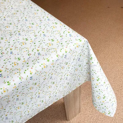 Produktbild von Wachstuchtischdecke 140x90 cm - Kleine Grüne Blüten - Wachstischdecke mit wasserabweisender und lebensmittelecht PVC-Beschichtung - Outdoor-Tischdecken für Garten und Küche - Tischdecke wetterfest