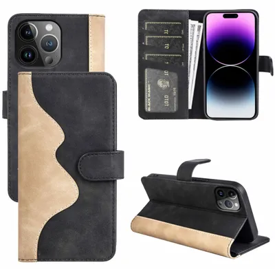 Produktbild von Für Apple iPhone 15 Pro Design Handy Tasche Schwarz Etuis Kunst-Leder Hülle Cover
