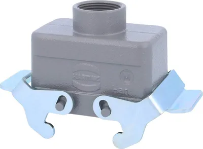 Produktbild von HARTING Han 10B Tüllengehäuse niedrig, 1xM25 gerader Kabelabgang, mit 2 Querbügeln Verschraubung M25 Klemmbereich 9,0mm