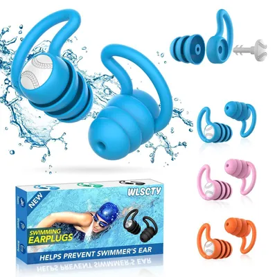 Immagine prodotto di Tappi per le orecchie da nuoto, 3 paia, in silicone, impermeabili, riutilizzabili, blu, rosa, arancione