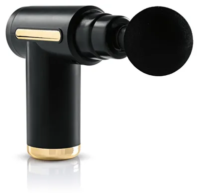 Produktbild von VITALmaxx Mini-Massagepistole mit 4 Ausätzen | Massage Gun mit 6 Leistungsstufen | Zur Muskelmassage & Lockerung von Verspannungen | Massagegerät für Zuhause & ideal für Unterwegs | Schwarz/Gold