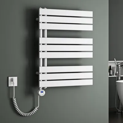 Produktbild von Mai & Mai Badheizkörper Elektrisch 76x60 cm in Weiß Seitenanschluss Handtuchheizkörper Handtuchhalter Handtuchwärmer Badheizung mit Heizstab 600W