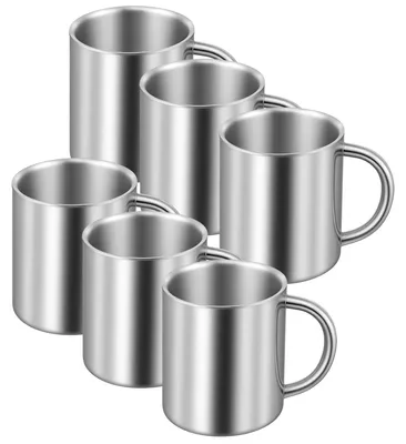 6er-Set Edelstahl-Isolierbecher 220 ml mit Griff silber