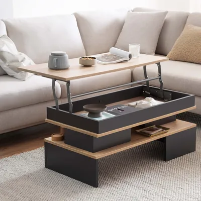 Produktbild von homica, Couchtisch, Sonoma Eiche Nachbildung, Anthrazit, 100 x 50 x 44 cm geschlossen, 100 x 76,7 x 65 cm geöffnet, mit Gasdruckfedern