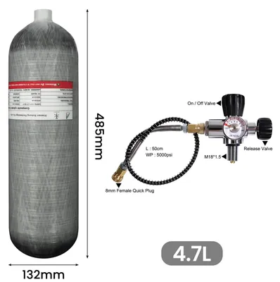 Produktbild von Kohlefaser Luftflasche - Hochdrucktank 4,7 L 300 Bar - 4500 Psi PCP Druckluftbehälter - M18x1,5 Gerades Gewinde - Füllstation Mit Doppelmanometer - Ventil B