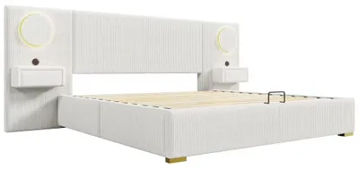 Produktbild von Bettgestell - Doppelbett 180 x 200 cm - Hydraulischer Stauraum - Weicher Samtbezug - Gepolstertes Kopfteil - Beige
