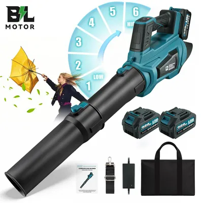 Produktbild von Akku Laubbläser mit Bürstenloser Motor 90m/s , 2x 4000mAh Akku (Extra Stark), 5 Stufe + Turbomodus, für Winterdienst, Pulverschnee, Garten,Auto,Laub