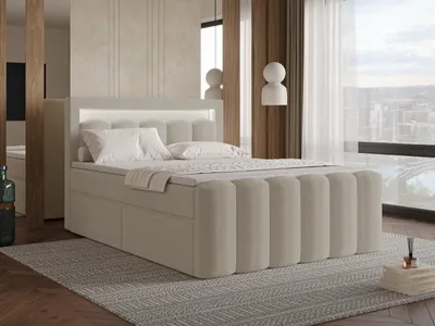 Image de Chilly Möbel Design Lit Luméra Duo - Lit boxspring avec tiroirs, LED, matelas et surmatelas 180x200 cm / 4 tiroirs / H2 / Bouclé / Beige foncé