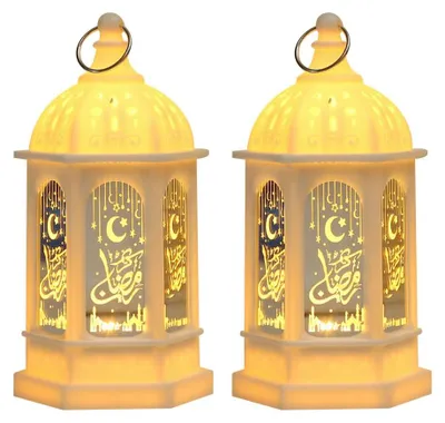 2er-Set Ramadan-Laternen, LED-Flimmerlichter, 7x7x13,5 cm