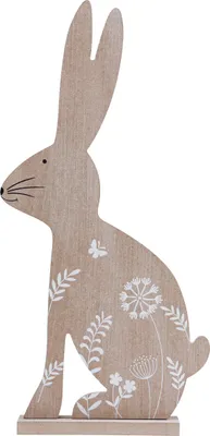 Produktbild von Osterhase Holzdeko 20×40 cm sitzend - Dekofigur mit Blumenwiese