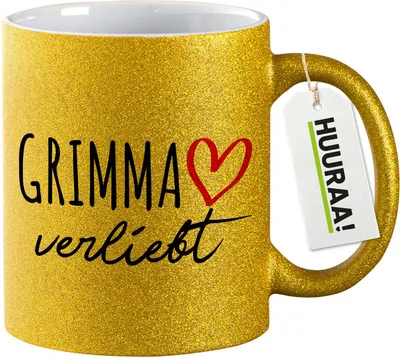 Produktbild von Huuraa Glitzertasse Grimma verliebt 330ml Gold Keramik Kaffeebecher Geschenkidee