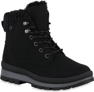 Produktbild von VAN HILL Damen Warm Gefütterte Worker Boots Profil-Sohle Bequeme Schuhe 840852, Farbe: Schwarz, Größe: 36