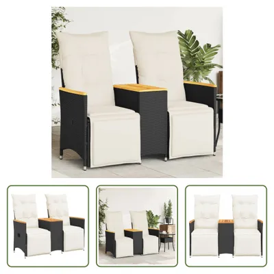 Immagine prodotto di The Living Store Divano da giardino a 2 posti regolabile con tavolo in Poly Rattan nero