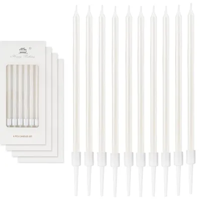 Geburtstagskerzen, 24 Stück, perlmuttweiß, 11,5 cm, elegant
