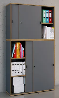 Produktbild von VCM Holz Büroschrank Ordner Aktenschrank Büromöbel Schrank Salia 5-fach Breite 100 cm Schiebetüren