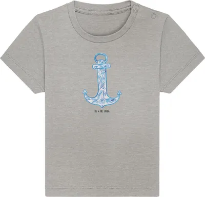 Produktbild von Mr. & Mrs. Panda  T-Shirt Anker Blau 0. - 6. Monat - Heather Grey - Geschenk, Organic Baby Shirt, Lustige Sprüche, Babyshirt, Kleinkind, Top, Kurzarmshirt