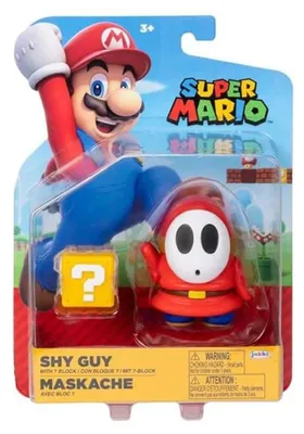 Produktbild von World of Nintendo – Super Mario Bros – Figur mit Gelenken, 10,2 cm – Figuren Red Shy Guy mit Questionsblock